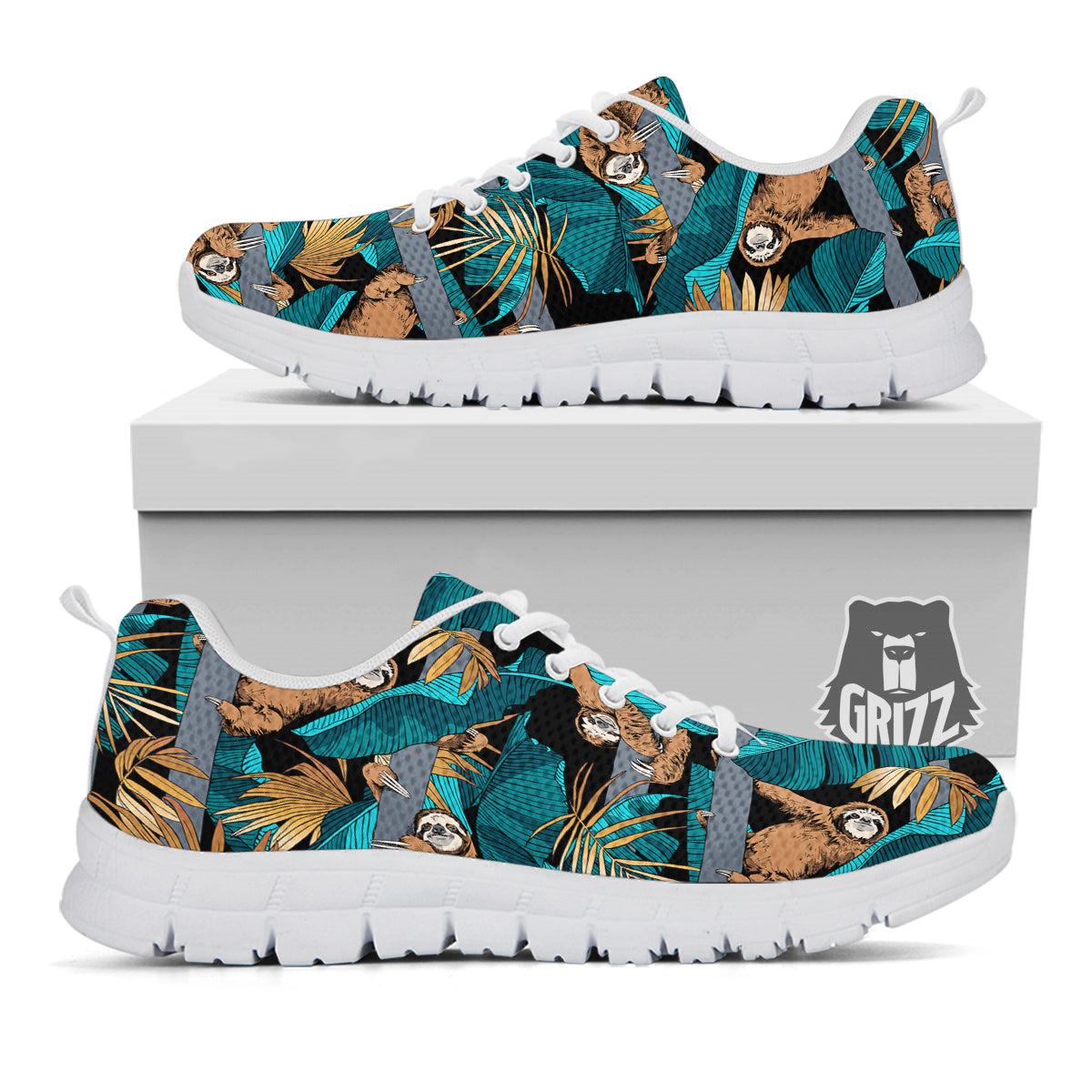 Sloth Tropical Print Pattern White Sneaker-grizzshop