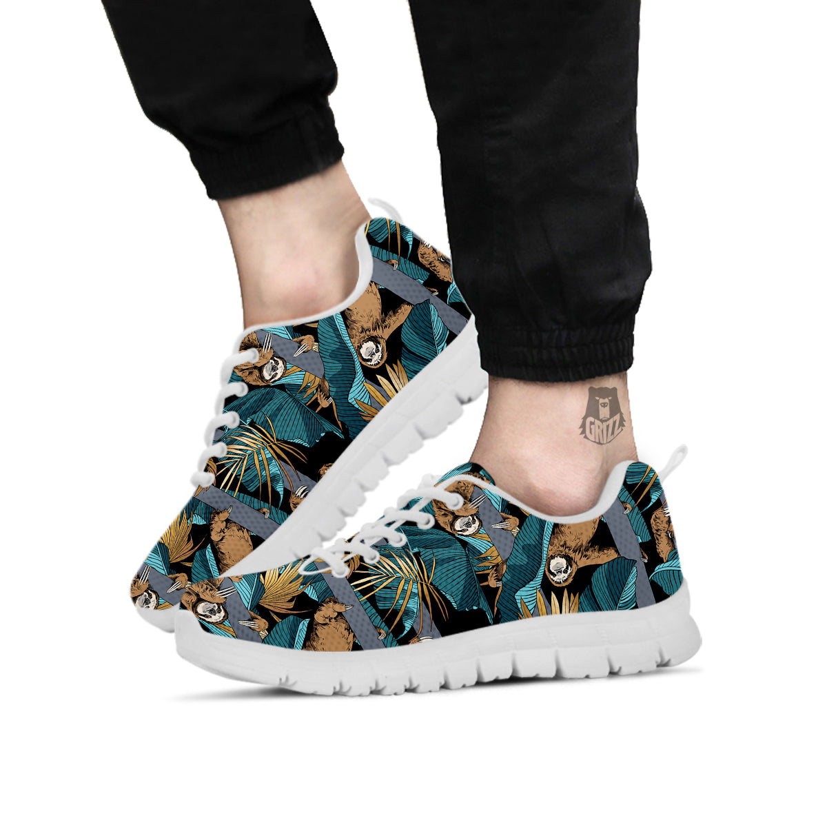 Sloth Tropical Print Pattern White Sneaker-grizzshop