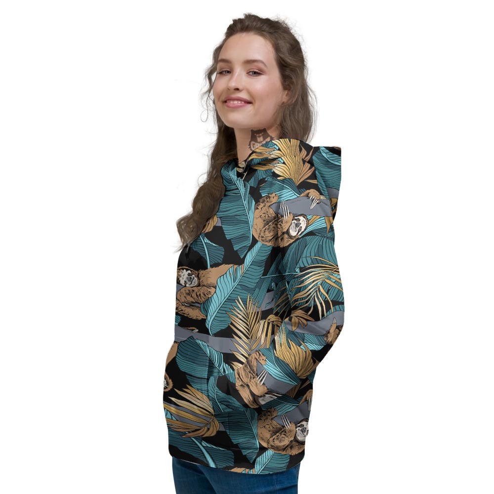 Sloth Tropical Print Pattern Women's Hoodie-grizzshop