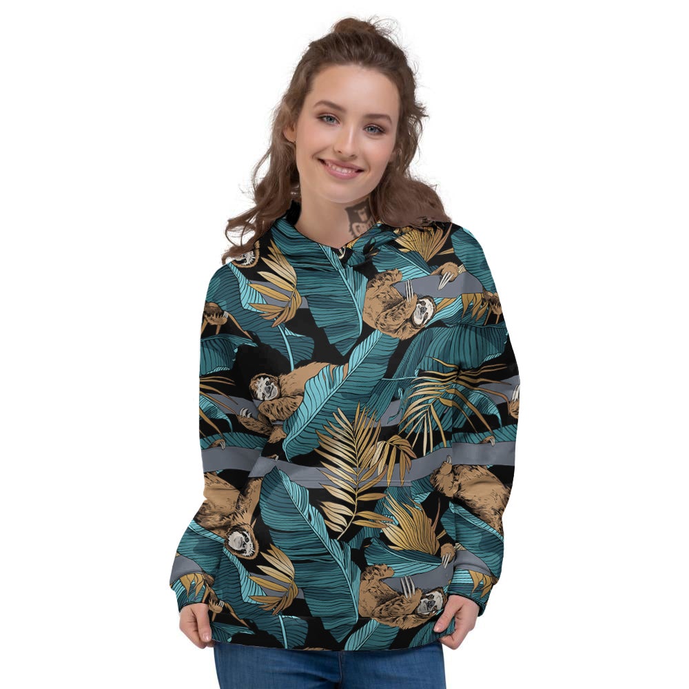 Sloth Tropical Print Pattern Women's Hoodie-grizzshop