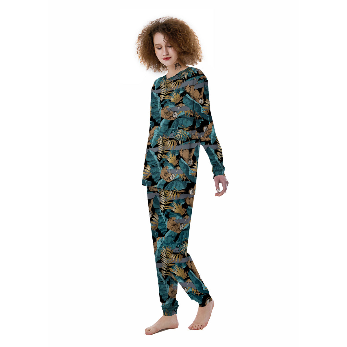 Sloth Tropical Print Pattern Women's Pajamas-grizzshop