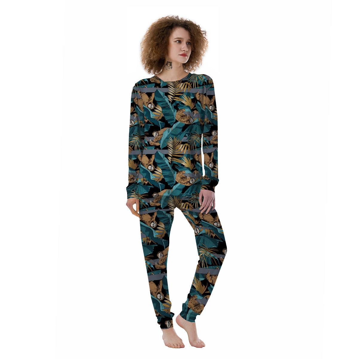 Sloth Tropical Print Pattern Women's Pajamas-grizzshop