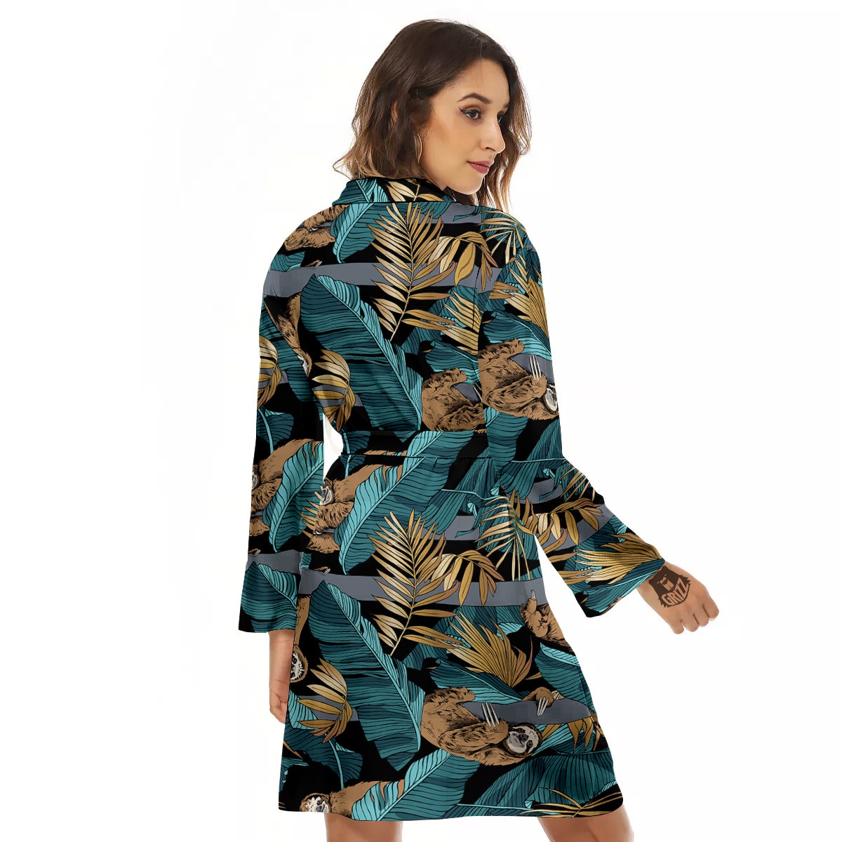 Sloth Tropical Print Pattern Women's Robe-grizzshop