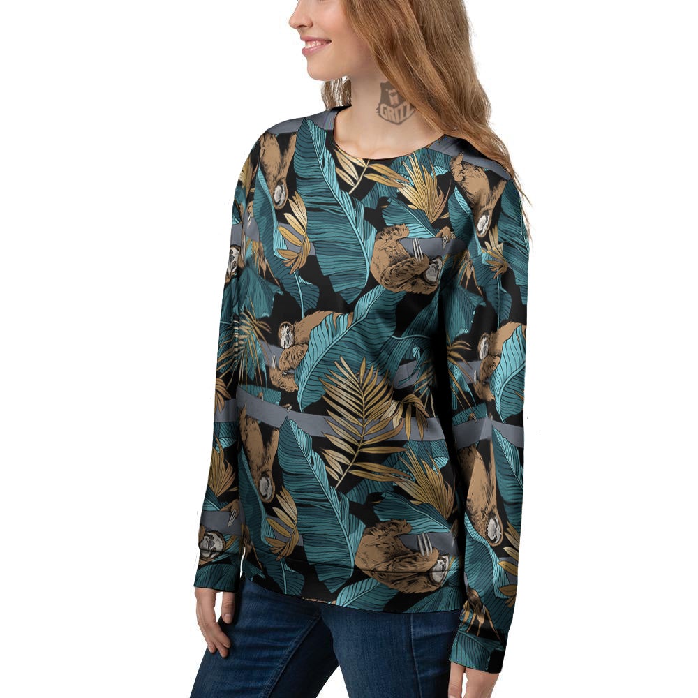 Sloth Tropical Print Pattern Women's Sweatshirt-grizzshop