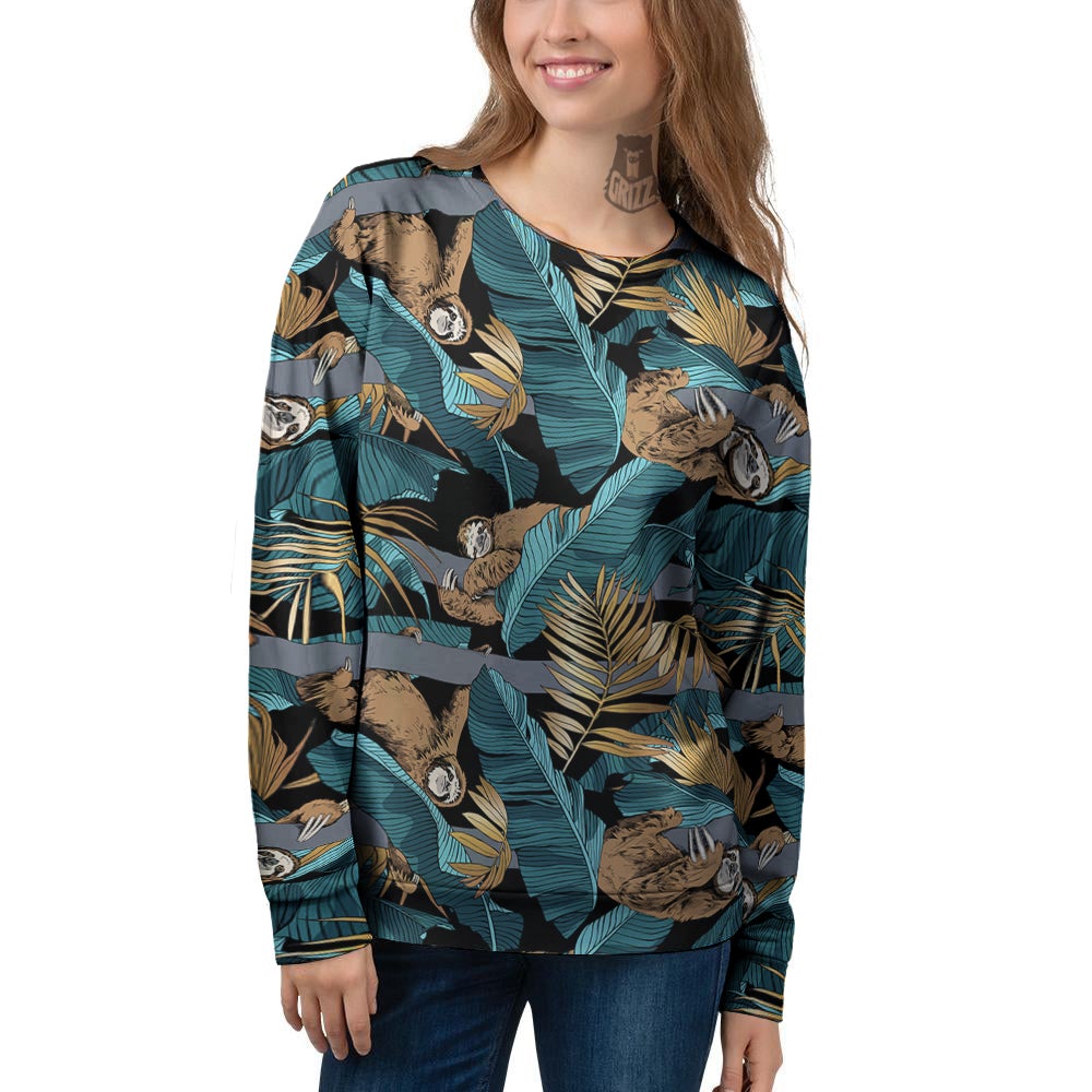 Sloth Tropical Print Pattern Women's Sweatshirt-grizzshop