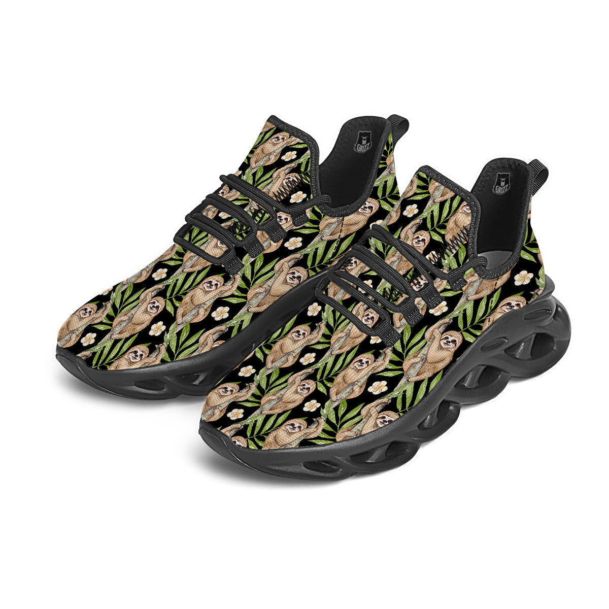 Sloth Watercolor Print Pattern Black Running Shoes-grizzshop