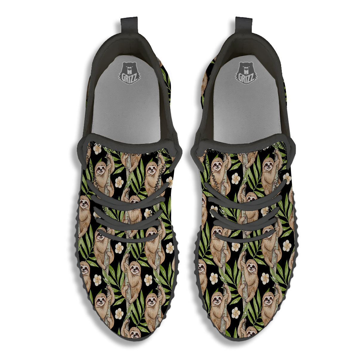 Sloth Watercolor Print Pattern Black Walking Shoes-grizzshop