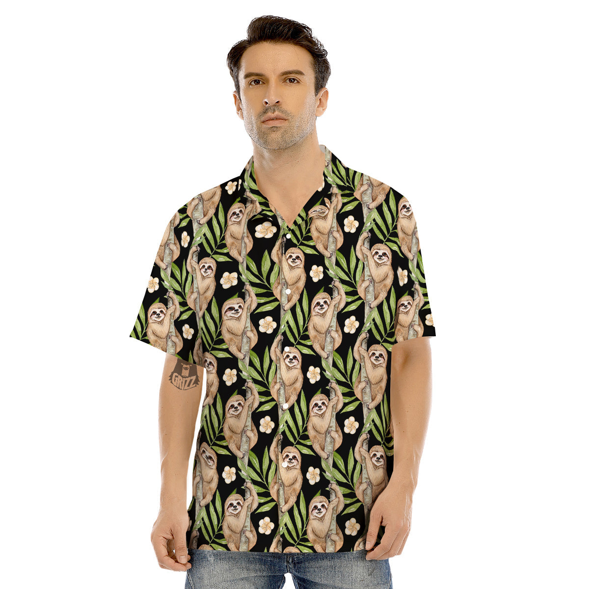 Sloth Watercolor Print Pattern Men's Hawaiian Shirt-grizzshop