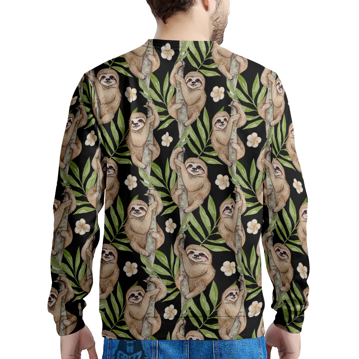 Sloth Watercolor Print Pattern Men's Sweatshirt-grizzshop
