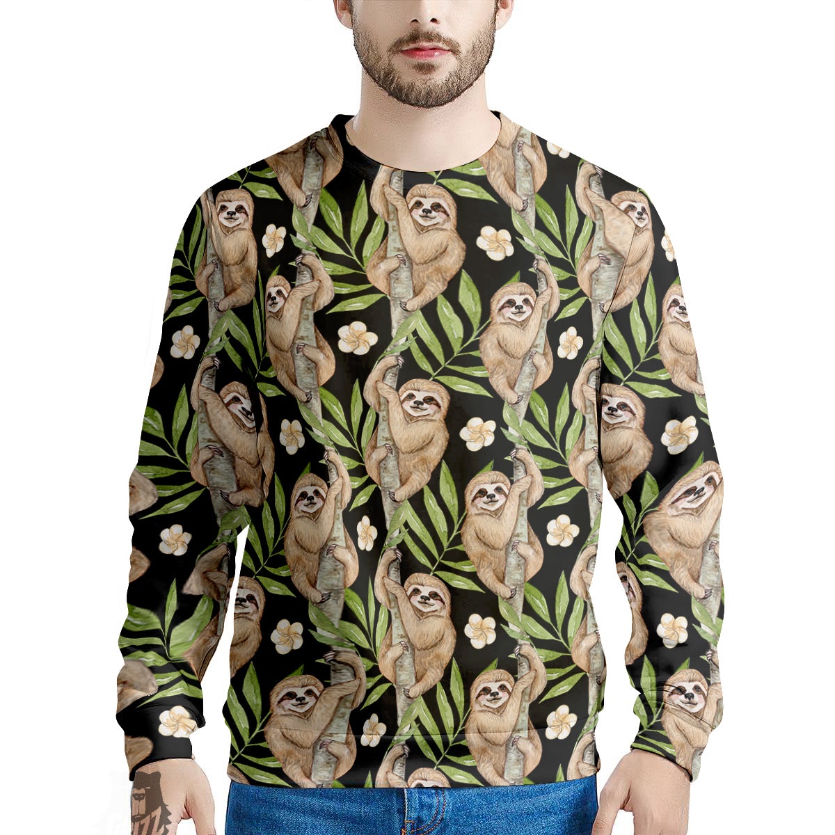 Sloth Watercolor Print Pattern Men's Sweatshirt-grizzshop