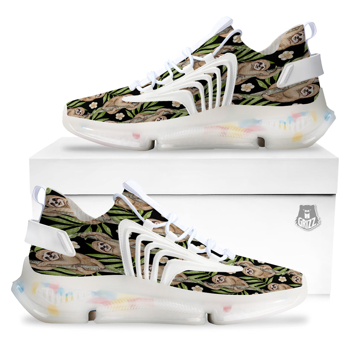 Sloth Watercolor Print Pattern White Gym Shoes-grizzshop