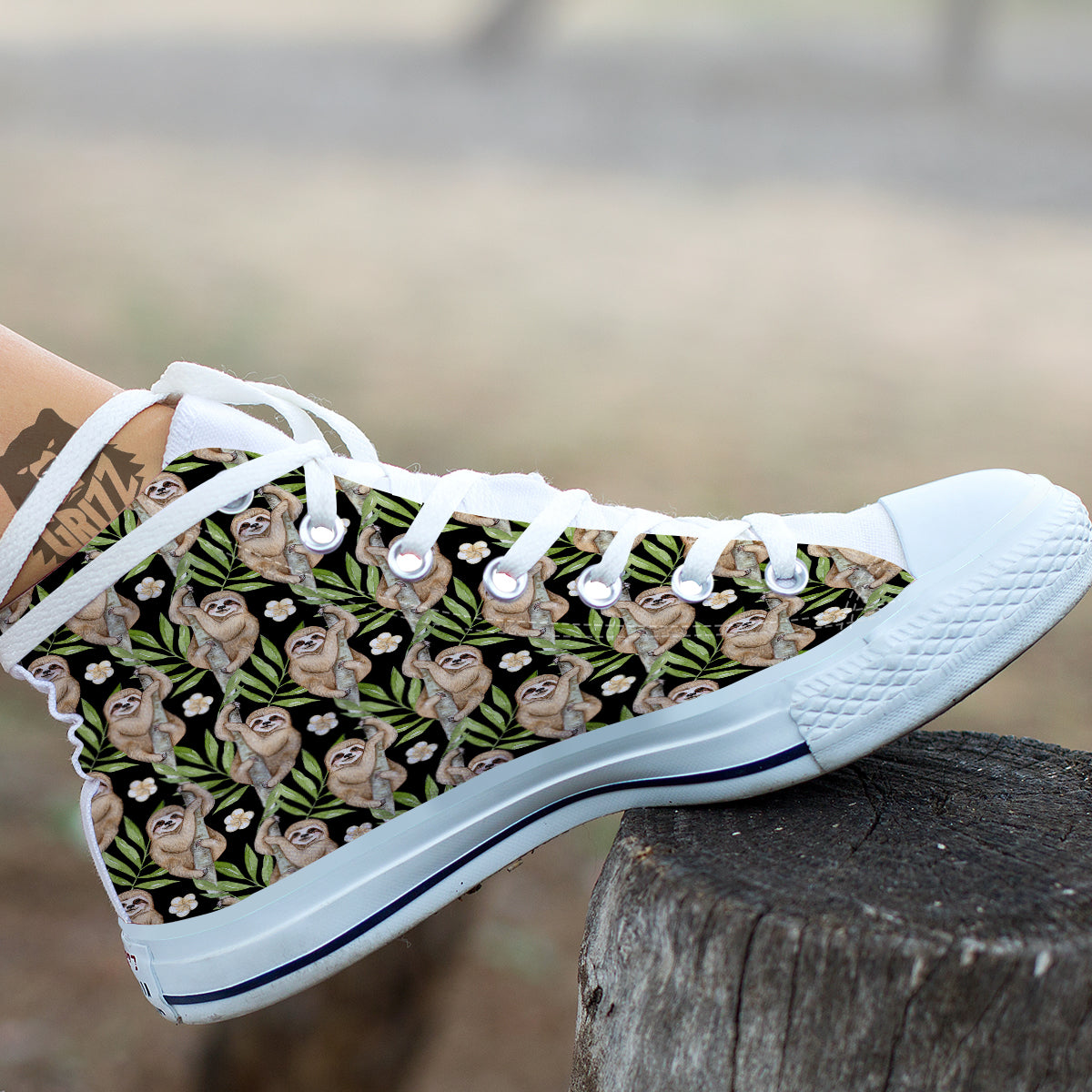 Sloth Watercolor Print Pattern White High Top Shoes-grizzshop