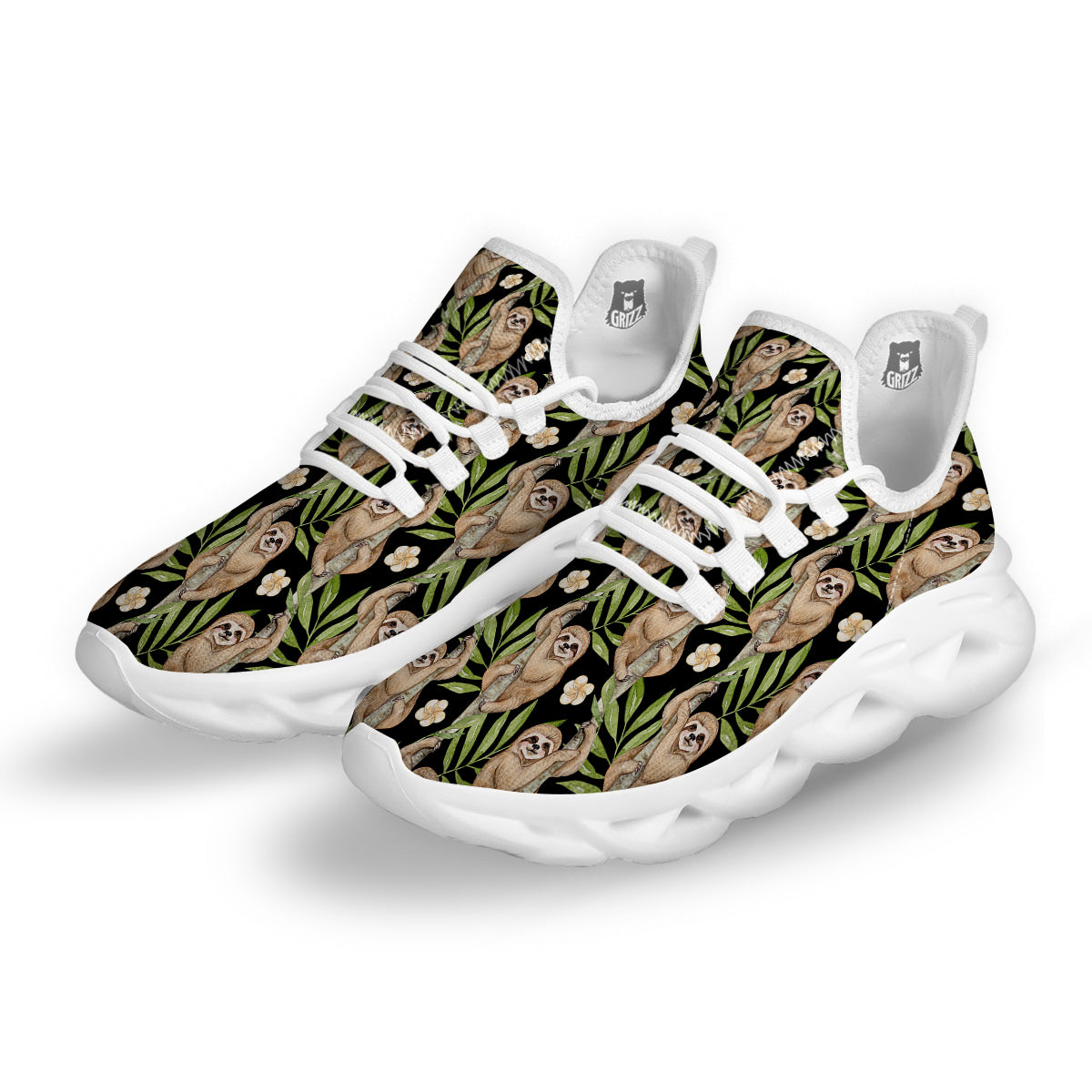 Sloth Watercolor Print Pattern White Running Shoes-grizzshop