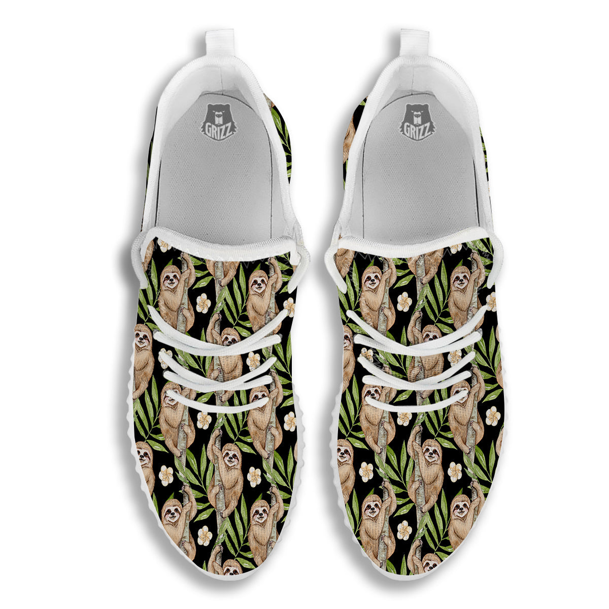 Sloth Watercolor Print Pattern White Walking Shoes-grizzshop