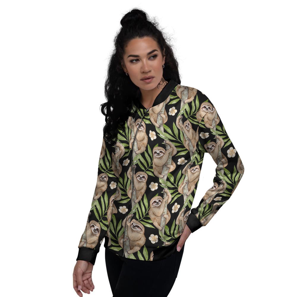 Sloth Watercolor Print Pattern Women's Bomber Jacket-grizzshop
