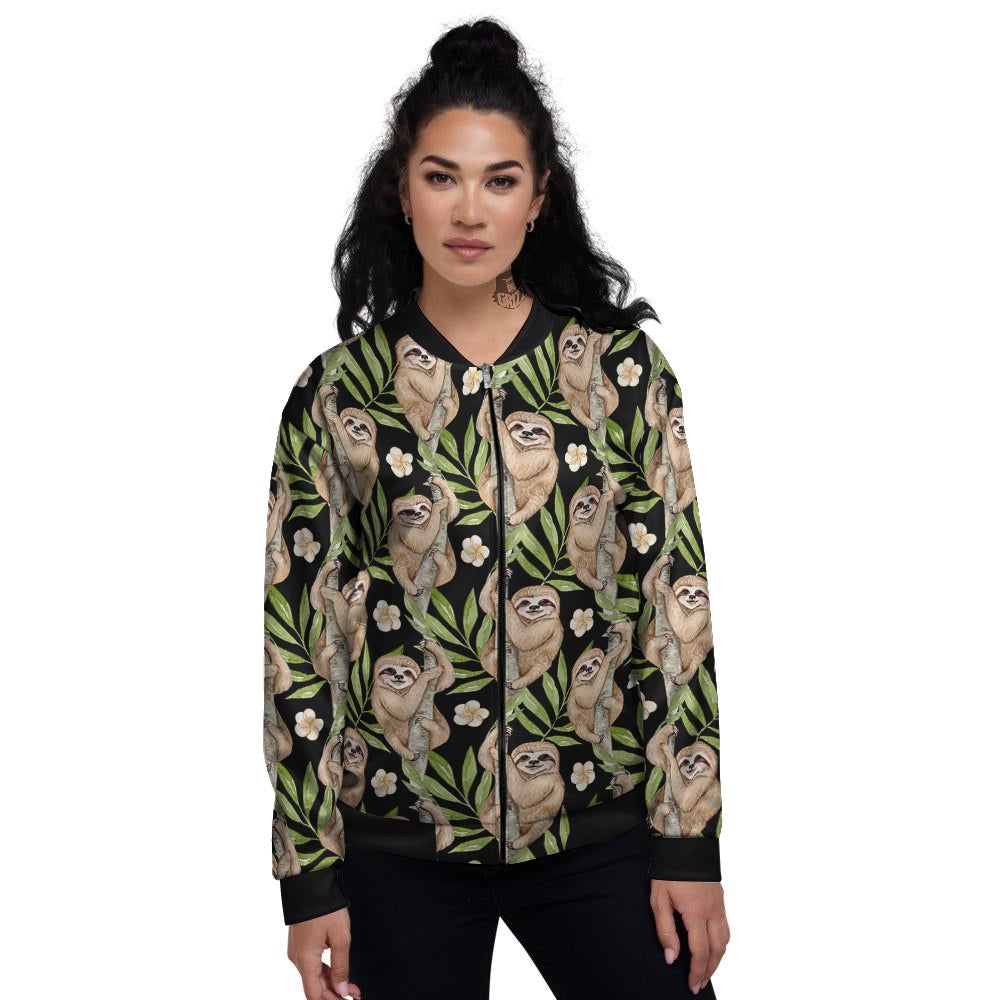 Sloth Watercolor Print Pattern Women's Bomber Jacket-grizzshop