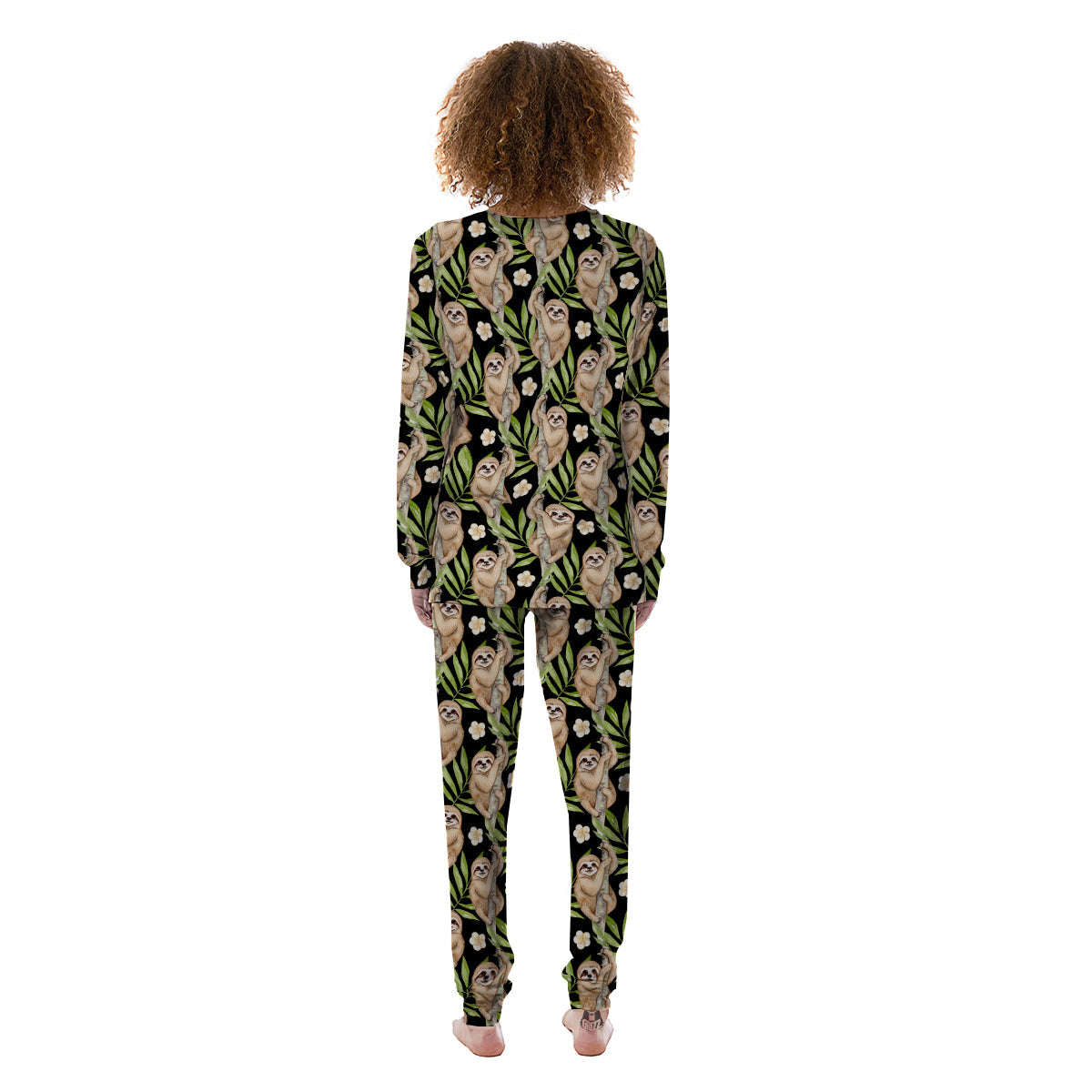 Sloth Watercolor Print Pattern Women's Pajamas-grizzshop