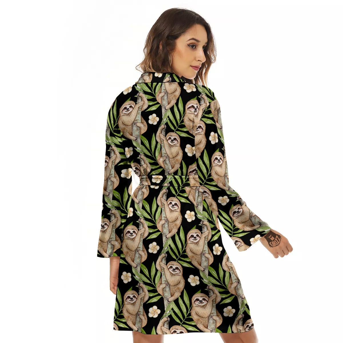 Sloth Watercolor Print Pattern Women's Robe-grizzshop