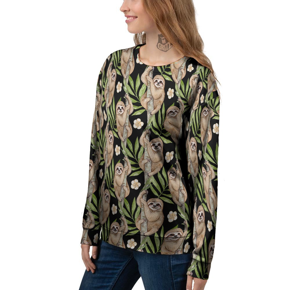 Sloth Watercolor Print Pattern Women's Sweatshirt-grizzshop