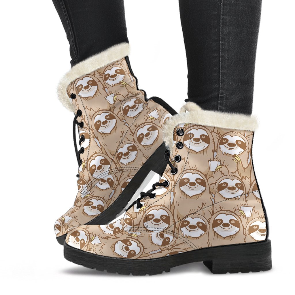 Sloth Pattern Print Comfy Winter Boots-grizzshop