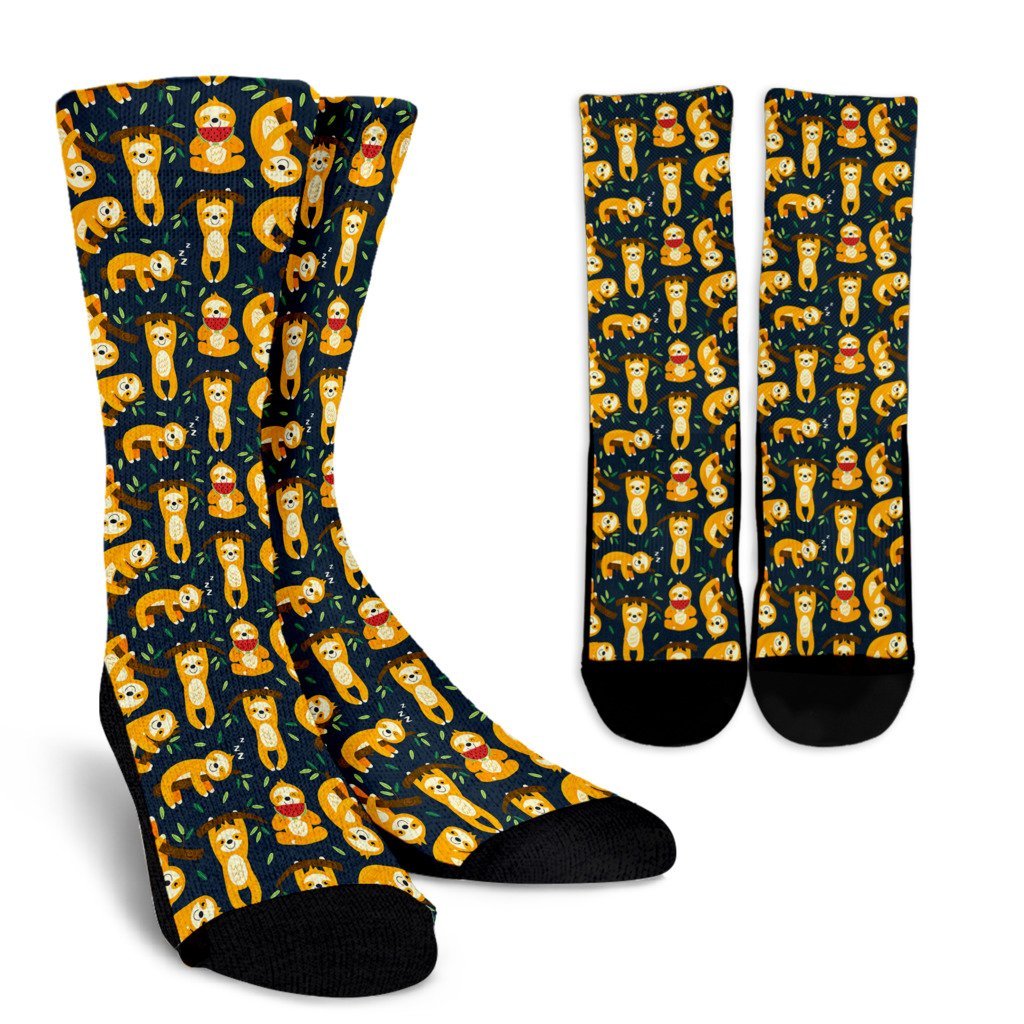 Sloth Print Pattern Unisex Crew Socks-grizzshop