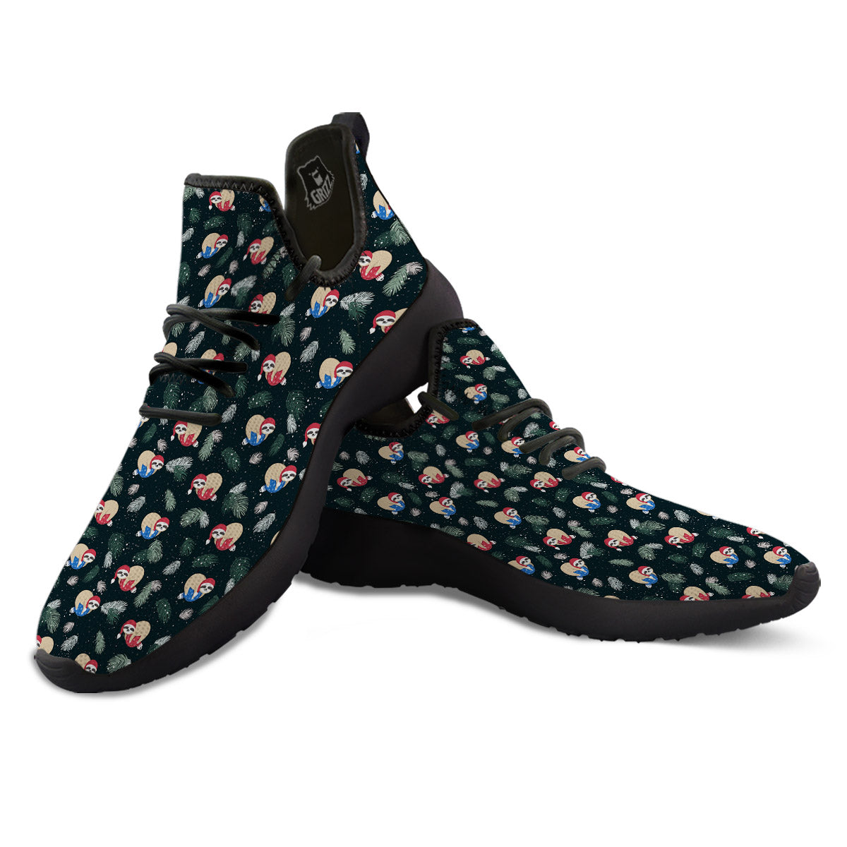 Sloths Sleeping Christmas Print Pattern Black Athletic Shoes-grizzshop
