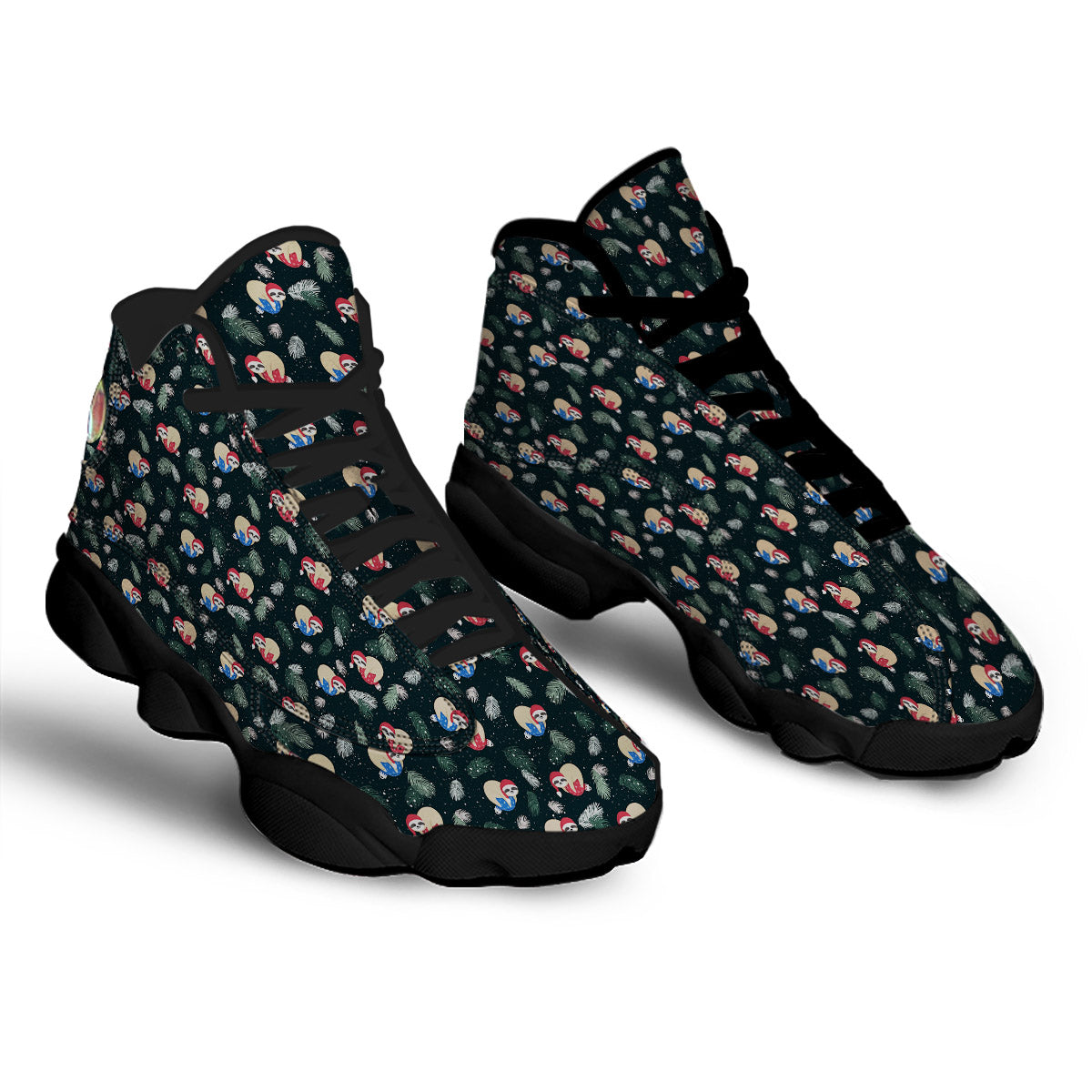 Sloths Sleeping Christmas Print Pattern Black Basketball Shoes-grizzshop