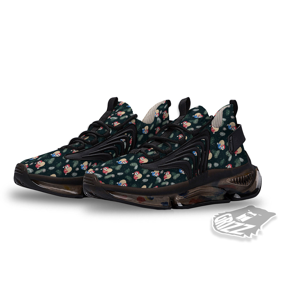 Sloths Sleeping Christmas Print Pattern Black Gym Shoes-grizzshop
