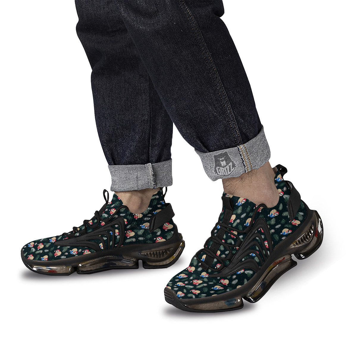 Sloths Sleeping Christmas Print Pattern Black Gym Shoes-grizzshop