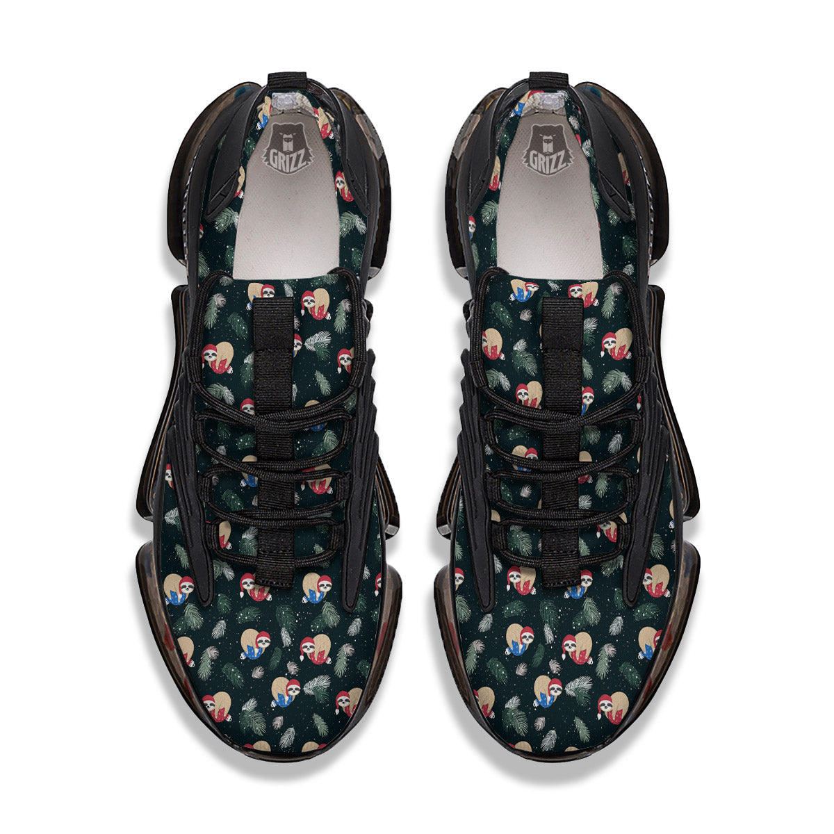 Sloths Sleeping Christmas Print Pattern Black Gym Shoes-grizzshop