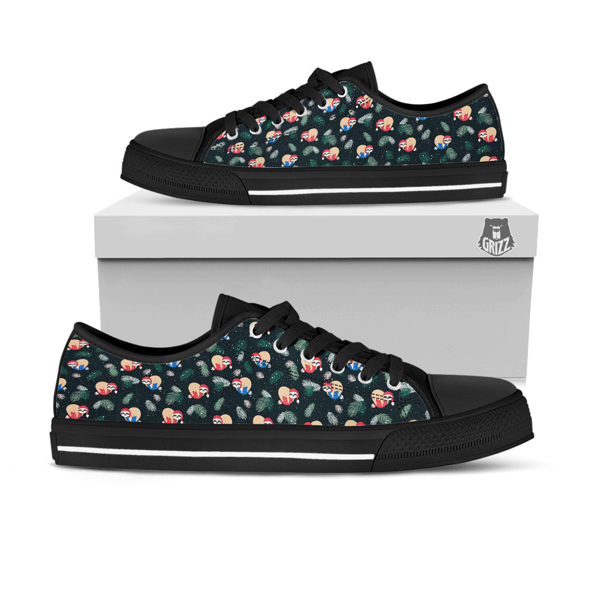 Sloths Sleeping Christmas Print Pattern Black Low Top Shoes-grizzshop