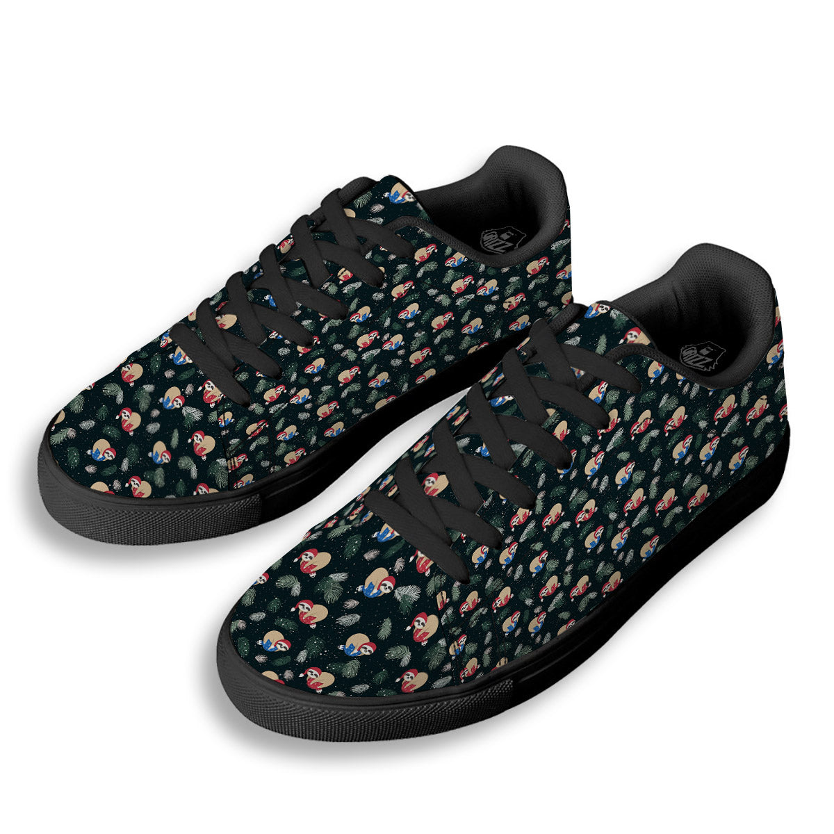 Sloths Sleeping Christmas Print Pattern Black Low Top Sneakers-grizzshop
