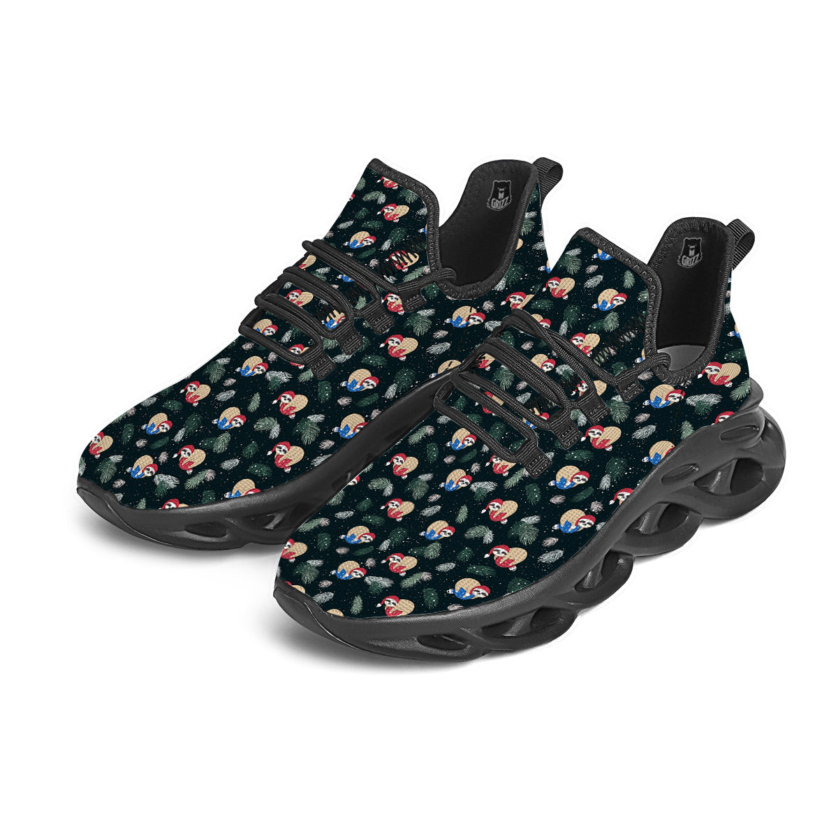Sloths Sleeping Christmas Print Pattern Black Running Shoes-grizzshop