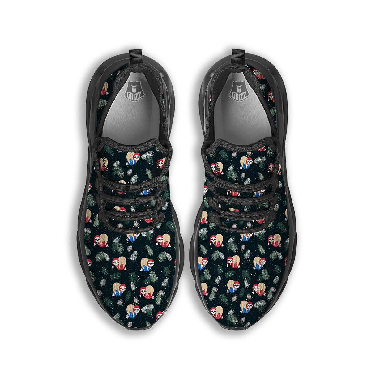 Sloths Sleeping Christmas Print Pattern Black Running Shoes-grizzshop