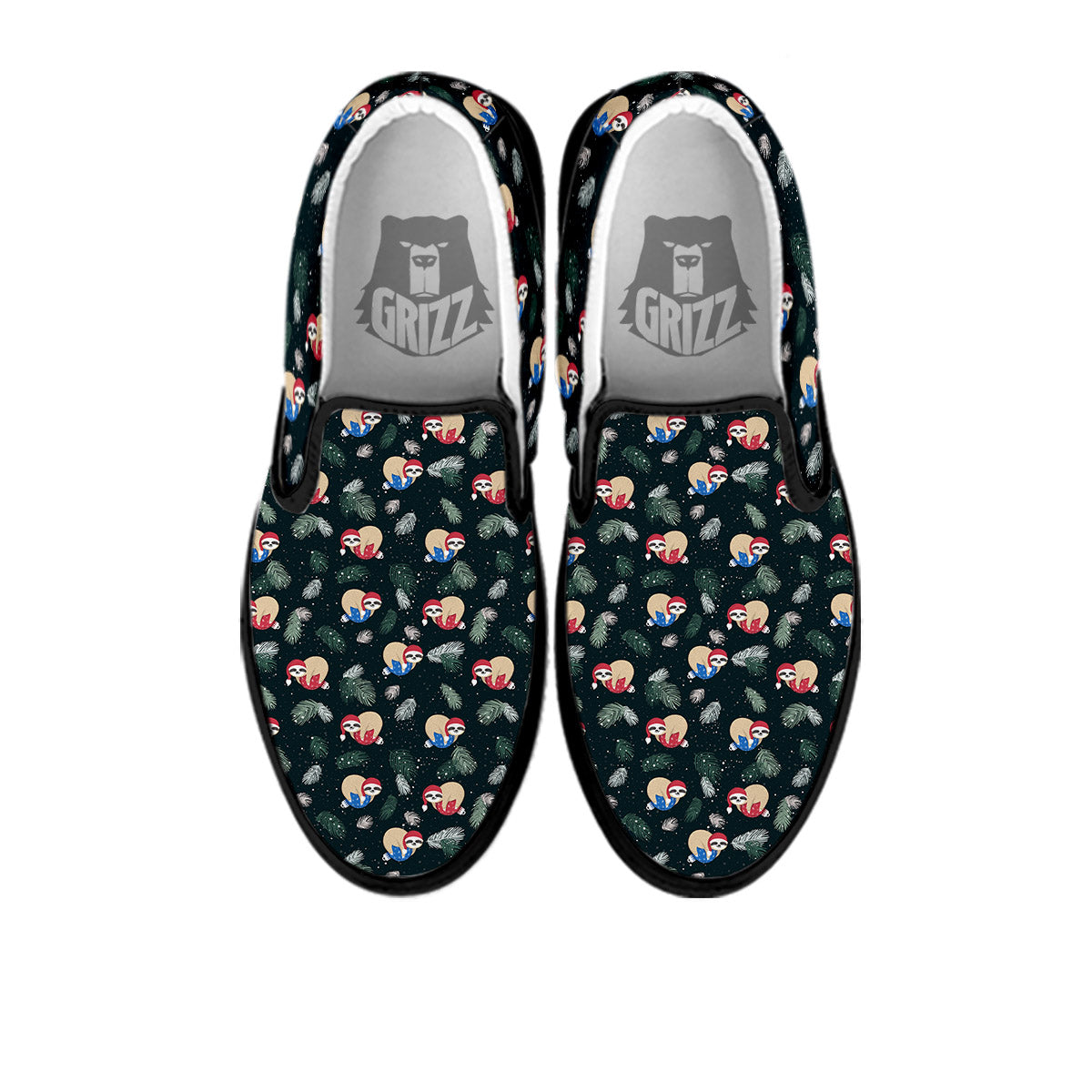 Sloths Sleeping Christmas Print Pattern Black Slip On Shoes-grizzshop