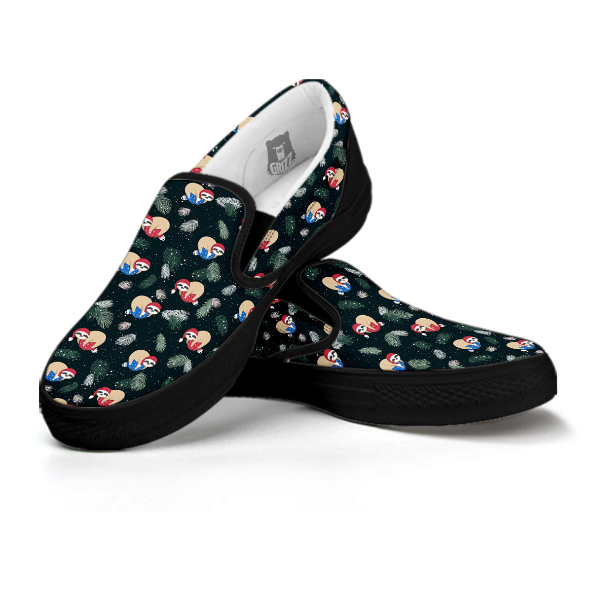 Sloths Sleeping Christmas Print Pattern Black Slip On Shoes-grizzshop