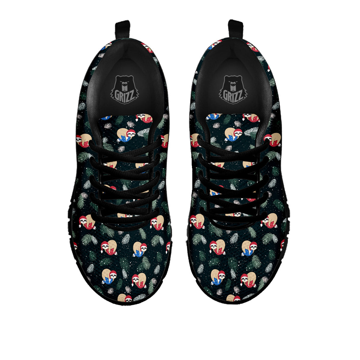 Sloths Sleeping Christmas Print Pattern Black Sneaker-grizzshop