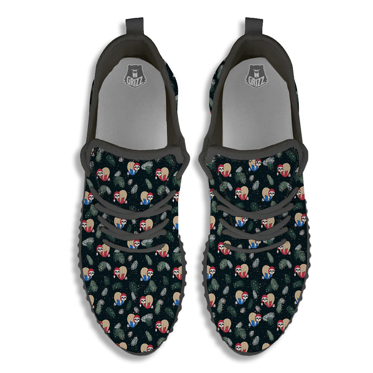 Sloths Sleeping Christmas Print Pattern Black Walking Shoes-grizzshop