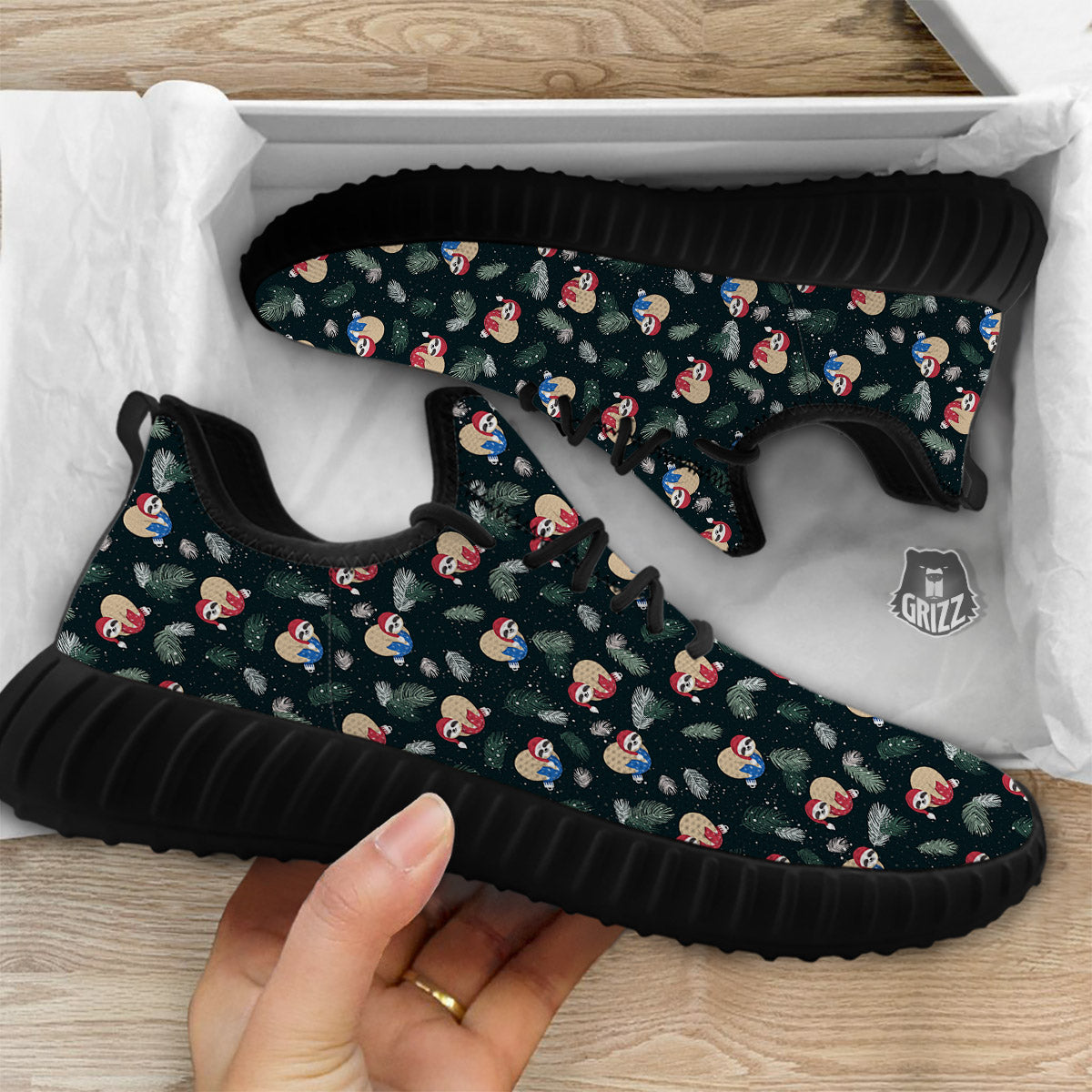Sloths Sleeping Christmas Print Pattern Black Walking Shoes-grizzshop