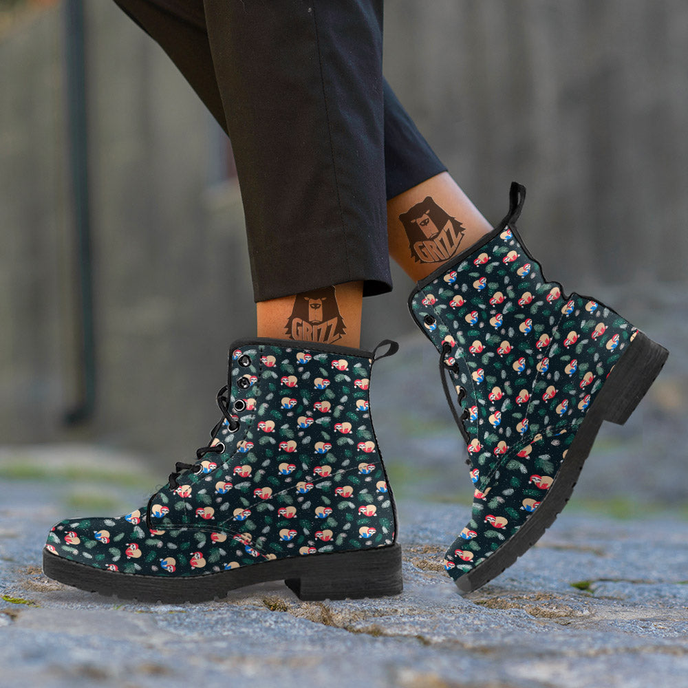 Sloths Sleeping Christmas Print Pattern Leather Boots-grizzshop