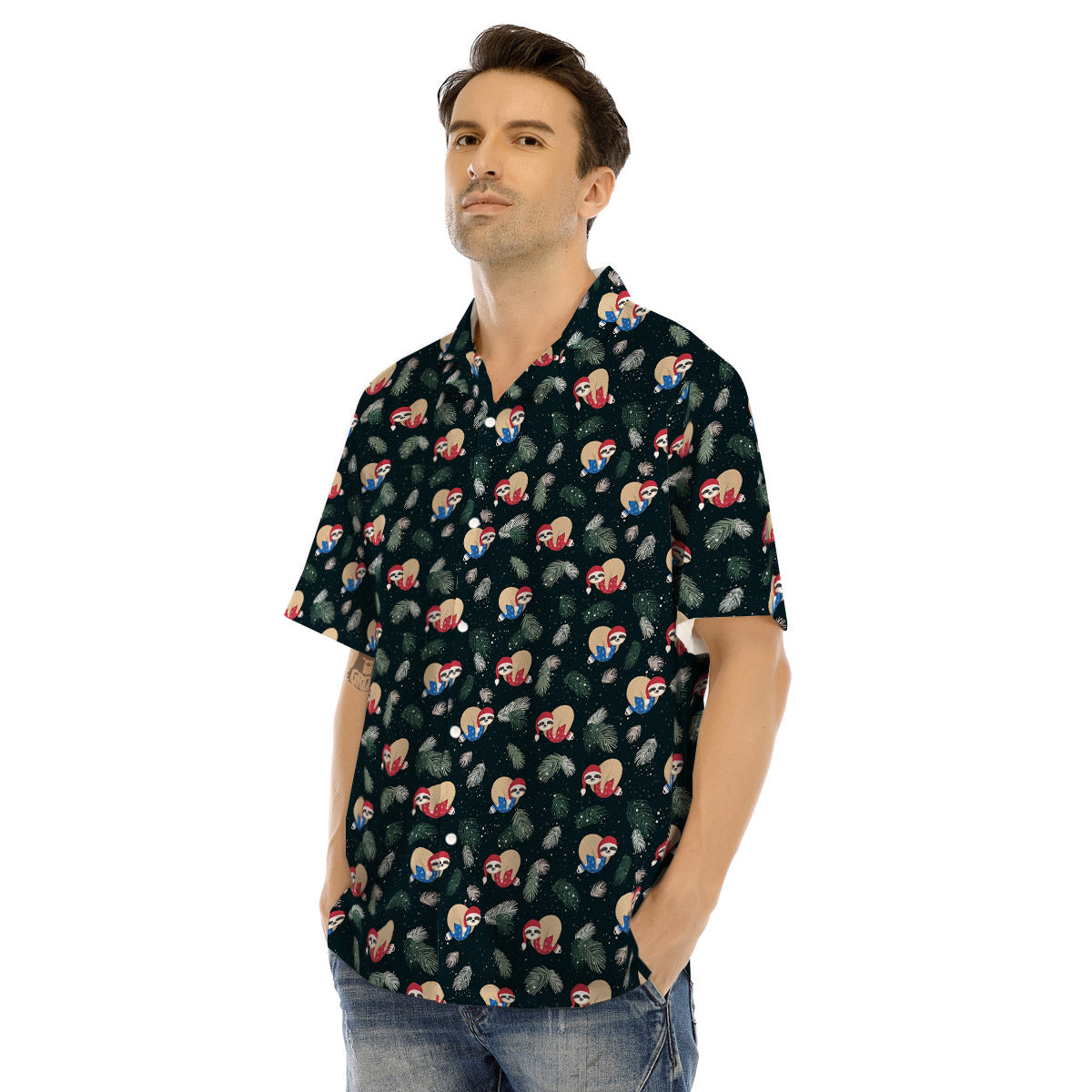 Sloths Sleeping Christmas Print Pattern Men's Hawaiian Shirt-grizzshop