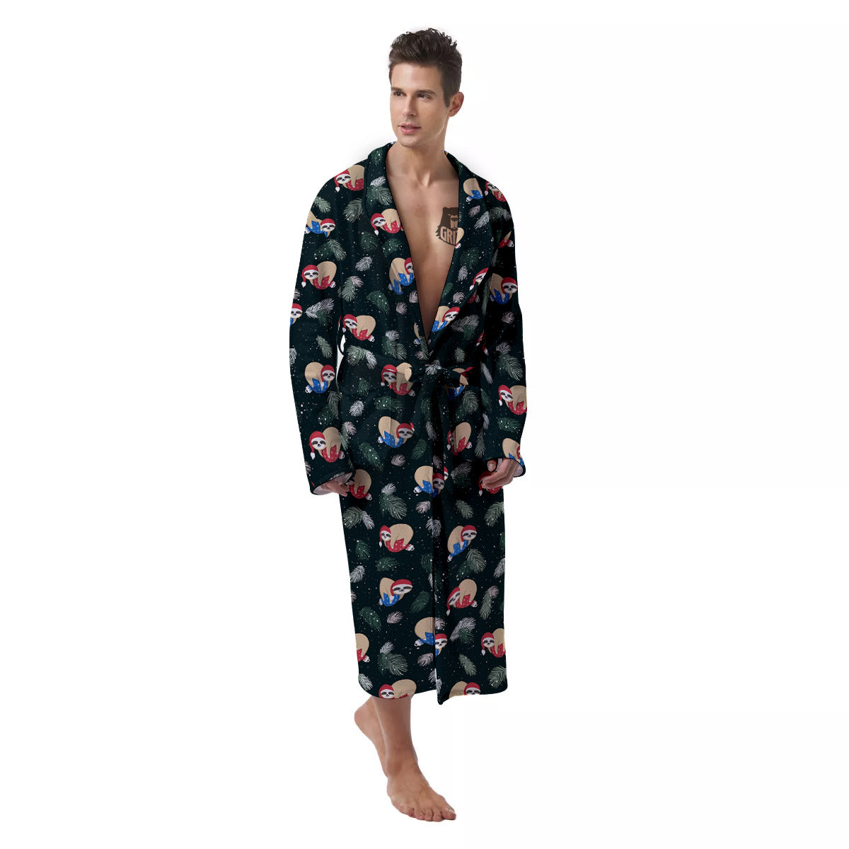 Sloths Sleeping Christmas Print Pattern Men's Robe-grizzshop