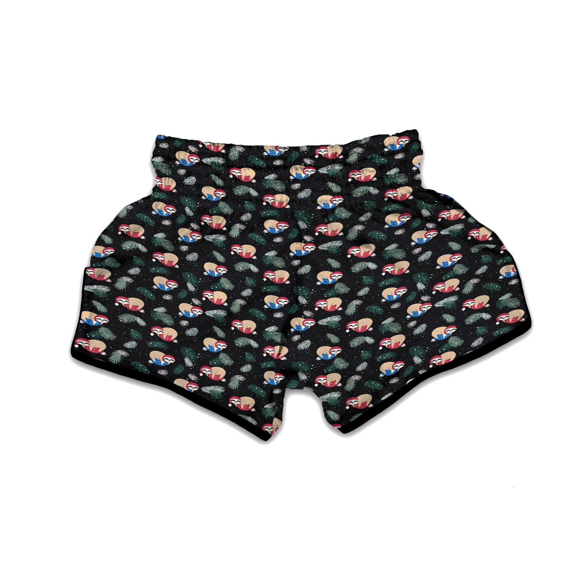 Sloths Sleeping Christmas Print Pattern Muay Thai Boxing Shorts-grizzshop