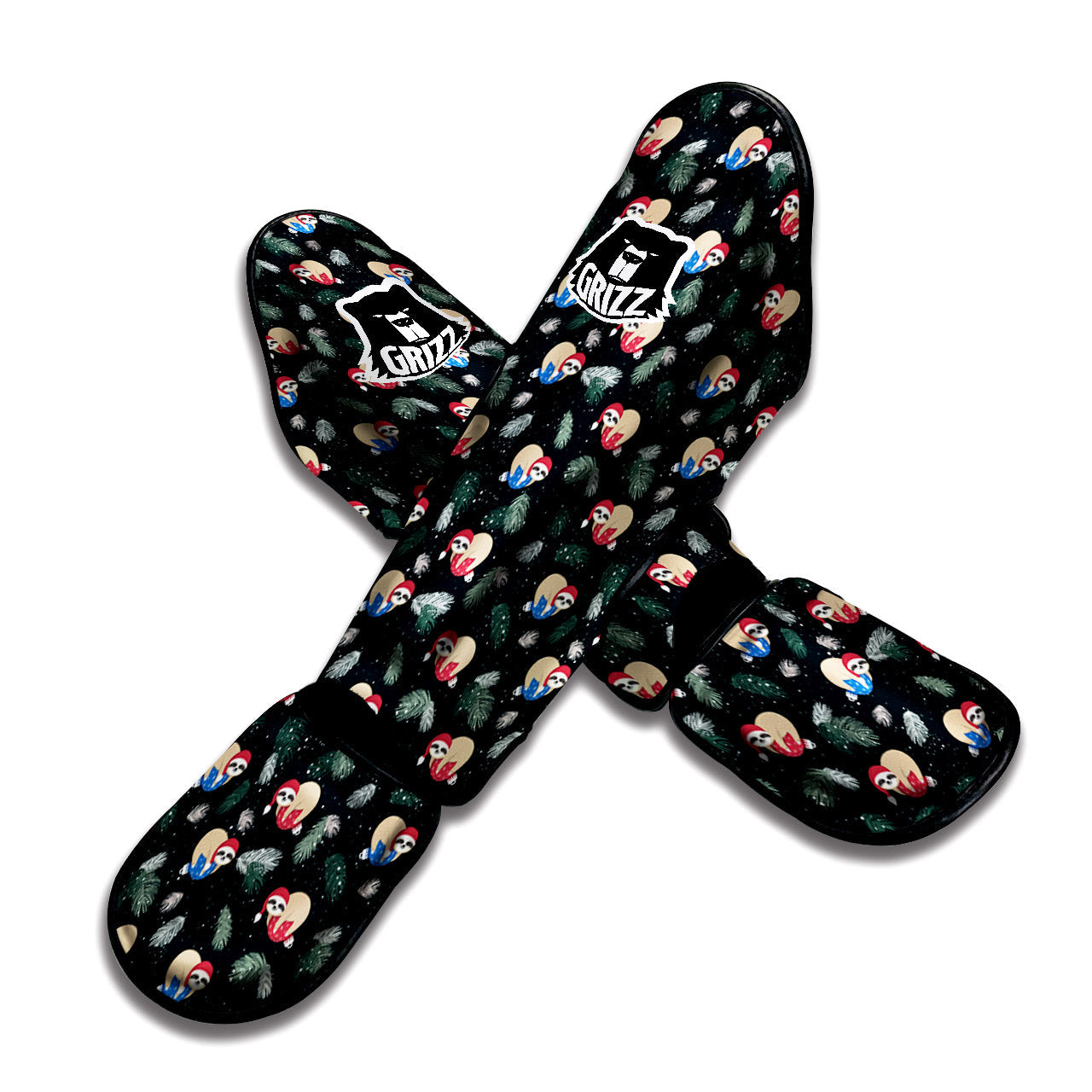 Sloths Sleeping Christmas Print Pattern Muay Thai Shin Guards-grizzshop