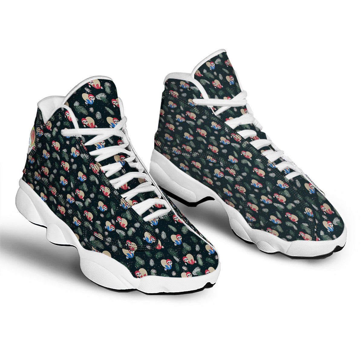Sloths Sleeping Christmas Print Pattern White Basketball Shoes-grizzshop