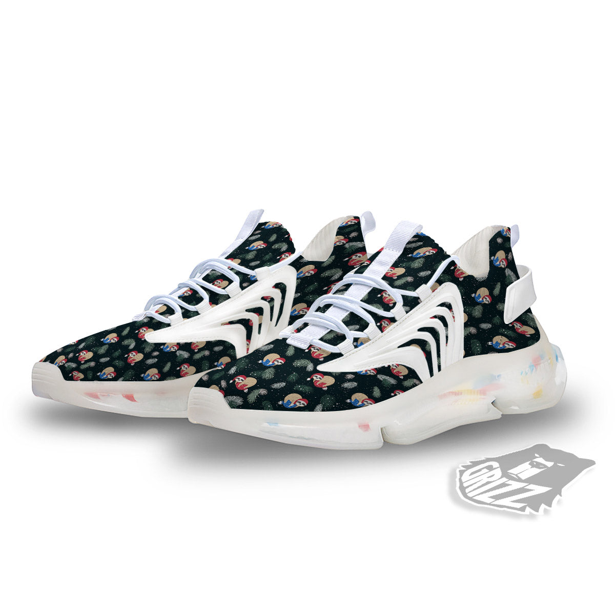Sloths Sleeping Christmas Print Pattern White Gym Shoes-grizzshop
