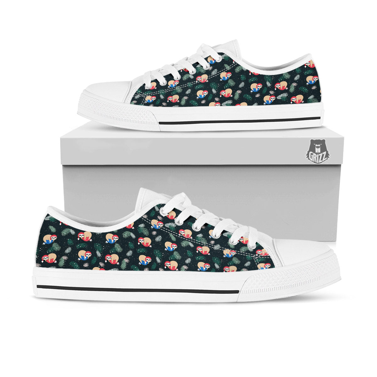 Sloths Sleeping Christmas Print Pattern White Low Top Shoes-grizzshop