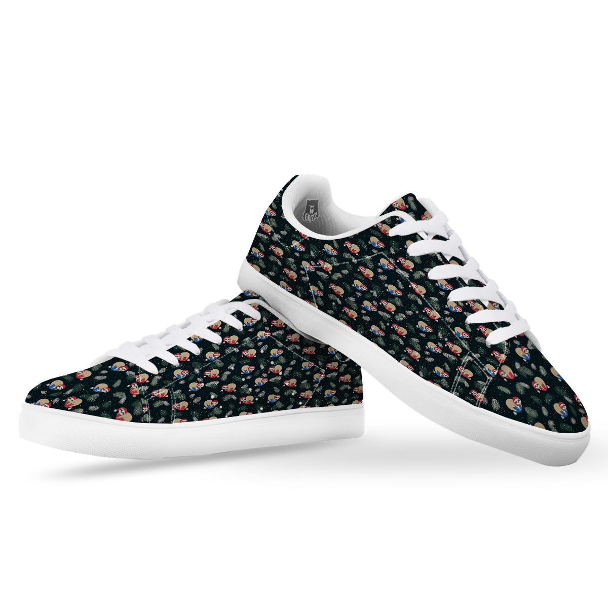 Sloths Sleeping Christmas Print Pattern White Low Top Sneakers-grizzshop