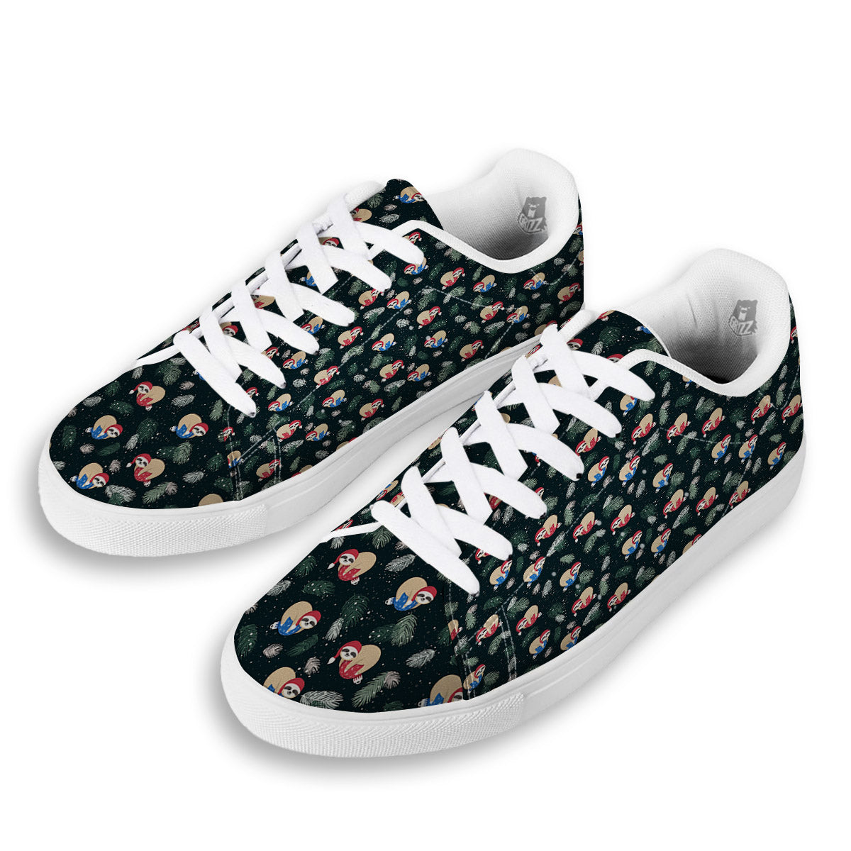 Sloths Sleeping Christmas Print Pattern White Low Top Sneakers-grizzshop