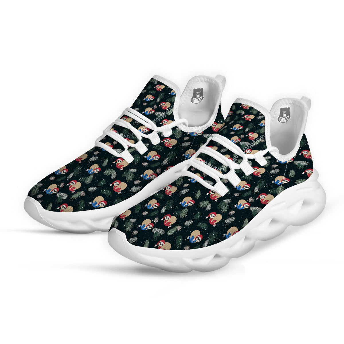 Sloths Sleeping Christmas Print Pattern White Running Shoes-grizzshop